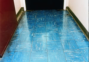 distinctive blue floor tiles made with asbestos 